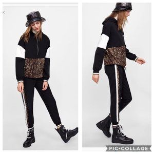 Zara Leopard Print Joggers and Sweatshirt Set